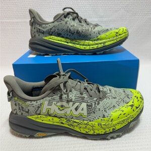 Hoka Vibrant Lime and Gray Trail Shoes
